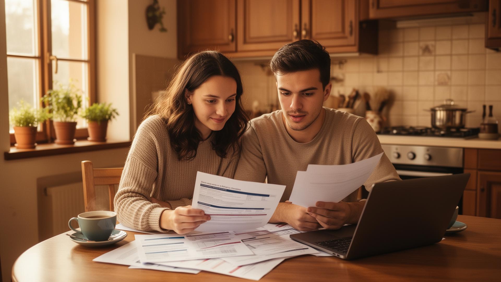 Mladý český pár porovnává nabídky půjček u stolu
